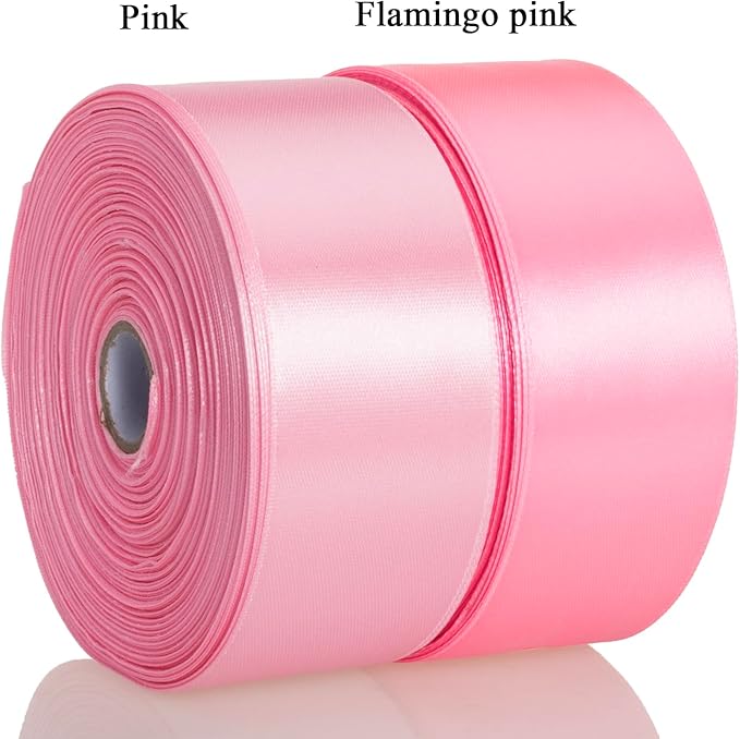 1 1/2 Inch Flamingo Pink Solid Satin Ribbon, 50 Yards Craft Fabric Ribbon for Gift Wrapping Floral Bouquets Wedding Party Decoration