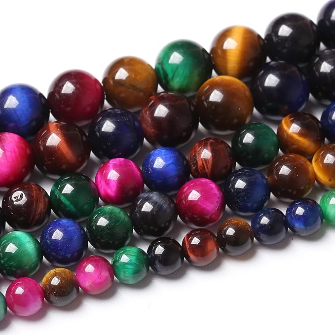 72pcs 10mm AAA Natural Colorful Tiger Eye Stone Beads Gemstone Round Spacer Loose Beads for Jewelry Making DIY Bracelet Necklace 32" 2 Strands