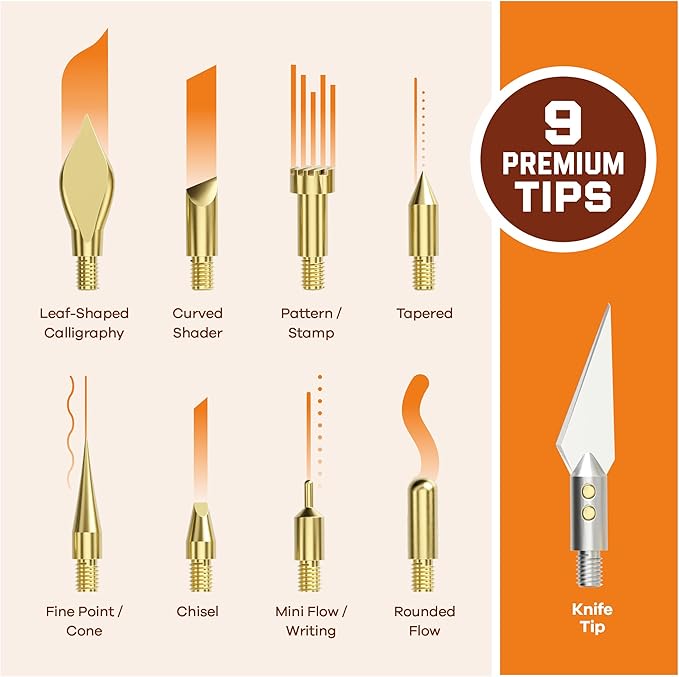 Craft Culture Wood Burning Tool Pen - Craft Burning Tools for Adults & Teens - Wood Burner Kit, Engraver, Carver, Pyrography, Woodburning - Includes 9 Premium Tips - Adjustable Temperature Control