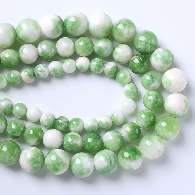 60pcs 6mm Natural Green White Persian Jade Stone Round Beads for Jewelry Making Loose Spacer Beads DIY Bracelets Necklaces 15" (6mm, Green Persian Jade)