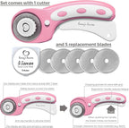 Rotary Cutter Set - Quilting Kit incl. 45mm Fabric Cutter, 5 Replacement Blades, A4 Cutting Mat, Acrylic Ruler and Craft Clips - Ideal for Crafting, Sewing, Patchworking, Crochet & Knitting (Pink, A4)
