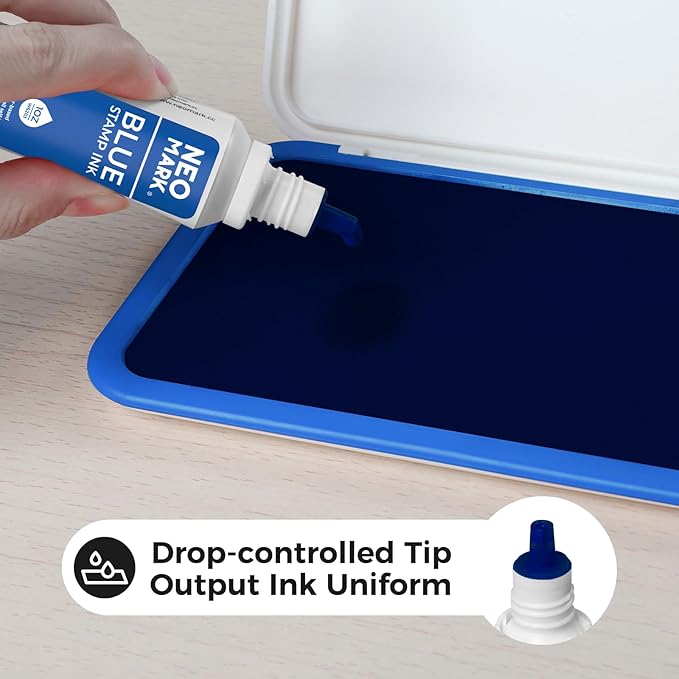 Premium Stamp Ink, Quick-Drying and AP-Certified Non-Toxic Refill Ink for Self-Inking Stamps, Date Stamps and Stamp Pads(Blue, 1oz)