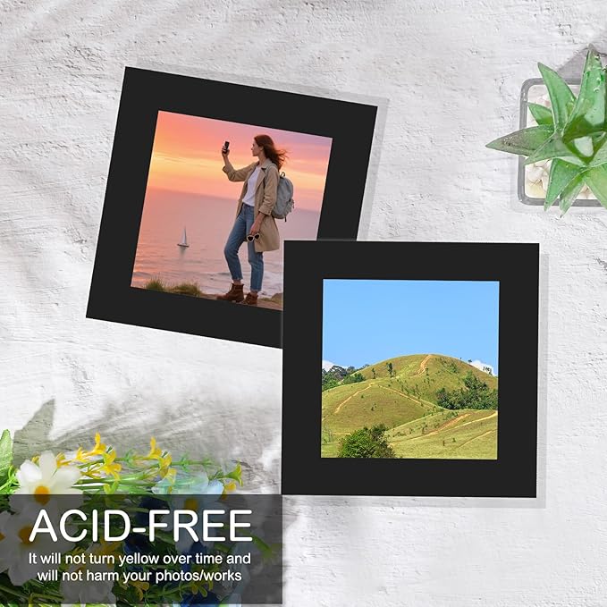 15 Pack 12x12 Black Picture Mats, Frame Mattes for 8x8 Pictures Display Photo Frame Mat Core Bevel Cut Mat Board Show Kit for Photos, Prints, Artworks