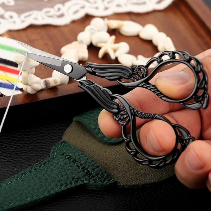 Sewing Embroidery Scissors with Case Sharp Tip Detail Scissor for Thread Yarn Cross Stitch Crafts Artwork Needlepoint Cutting Knitting Shears Black