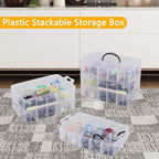 Zopnny 3-Tier Stackable Storage Container with Dividers, Clear Plastic Compartment Organizer Box for Art Crafts, Jewelry, Earrings, Sewing Supplies, Tool, 30 Grids