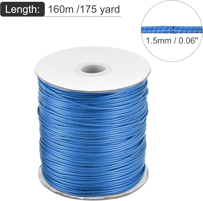 MECCANIXITY Waxed Cord 1.5mm Waxed Polyester Cord 175 Yard Wax String for Bracelet Making,Necklaces, Beading,Jewelry Making and DIY Crafts(Bright Blue)