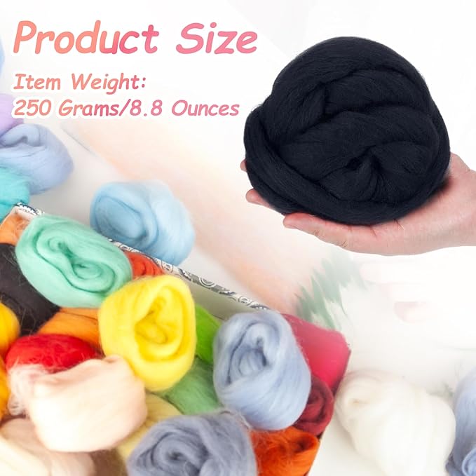 PATIKIL Wool Roving Yarn, 250G/8.8OZ Felting Wool Pure Roving Yarn, Navy Blue