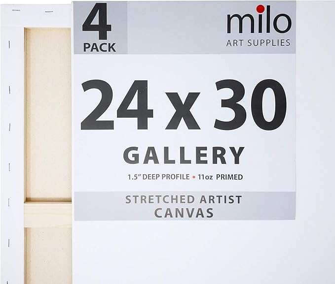milo Stretched Artist Canvas | 24x30 inches | 4 Pack | 1.5” inch Thick Gallery Profile | 11 oz Primed Large Canvases for Painting, Ready to Paint Art Supplies for Acrylic, Oil