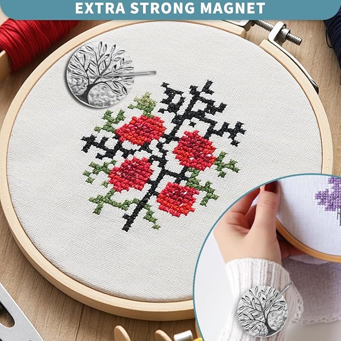 Magnetic Needle Minder Magnet Embroidery Accessories and Supplies Embroidery Needle Holder Cross Stitch Holder Needlework Supplies (Cardinal) (TreeofLife)