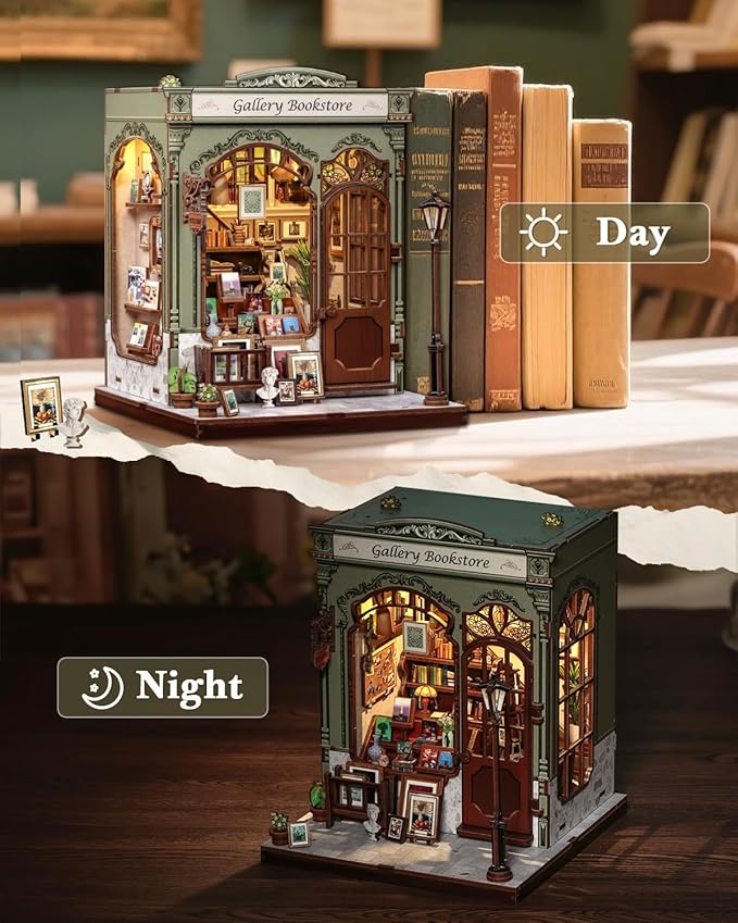 CUTEBEE Book Nook Kit - DIY Miniature House Dollhouse Kit for Adults, Booknook Library Bookstore Tiny House Bookshelf Decor 3D Wooden Puzzle, Gifts for Family and Friends (Gallery Bookstore)