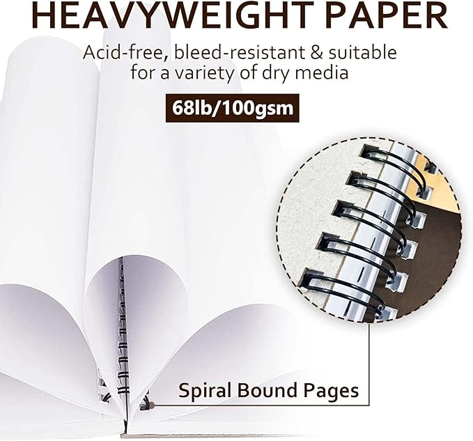 JOY SPOT! 9x12 Inch Sketch Book, Pack of 2, 200 Sheets (68 lb/100gsm), Spiral Bound Artist Sketch Pad for Artist Pro & Amateurs | Marker Art, Colored Pencil, Charcoal for Sketching