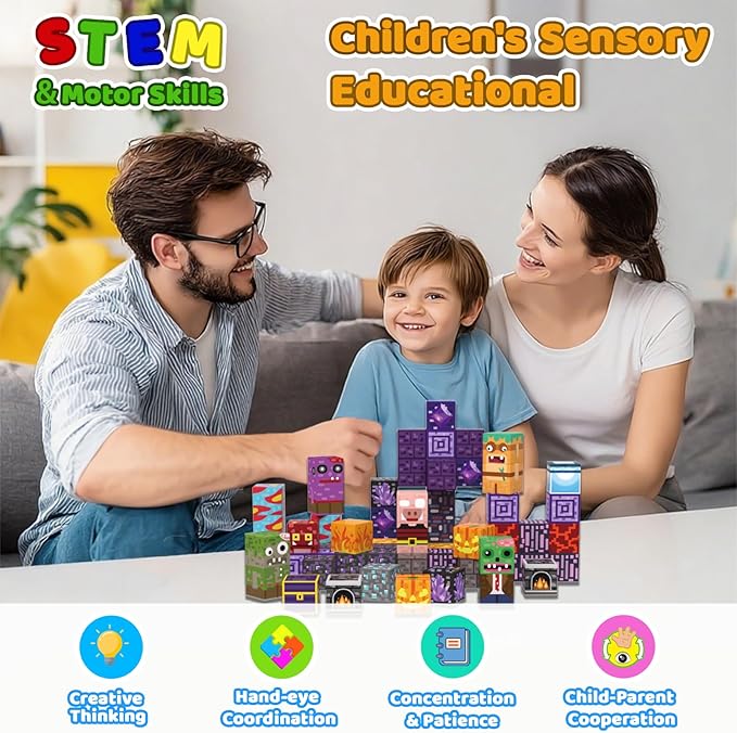100 PCS Magnetic Blocks - Magnetic Building Blocks Toys for Kids, Stacking Magnets for Kids, STEM Sensory Toys, Christmas Birthday Gifts for Boys and Girls Ages 3+ Years Old
