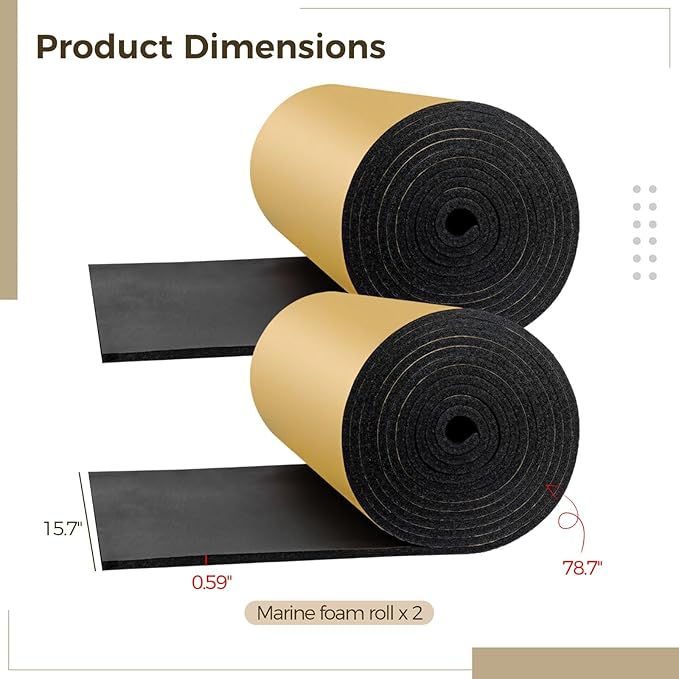 2 PCS Foam Rubber Sheet with Adhesive - 78 x 16 x 0.59 Inches Closed Cell Rubber with Adhesive Insulation Sheets, Lightweight Single Sided Tape Water Weather Resistant Sheets