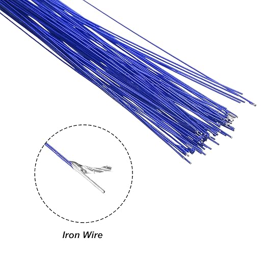 PATIKIL 32 Inch 22 Gauge Floral Stem Wire, 3 Pack/120 Pieces Bouquet Stem Paper Wrapped for DIY Crafts Flower Arrangements, Blue