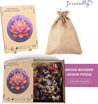 Flower Wooden Puzzle for Adults, Round Mandala Color Challenge Jigsaw Puzzles 500 Piece, Family Reunion Puzzle for Adults and Kids, Best Gift for Family Friends Royal 16.5x16.5in
