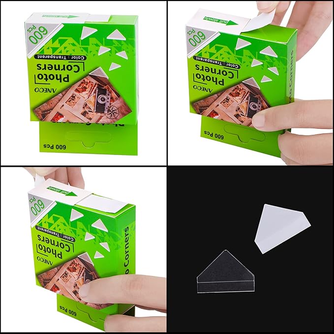 Aneco 600 Pieces Clear Self-Adhesive Picture Mounting Corner Stickers Transparent Acid-Free Photo Mounting Corners for Scrapbooking Diary Journal