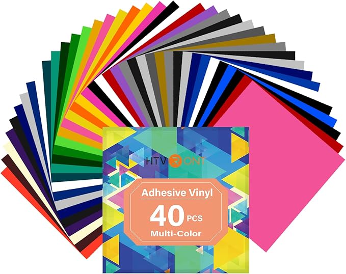 HTVRONT Permanent Adhesive Vinyl Sheets for Cutting Machine, 40 Sheets 12" x 12" Permanent Vinyl Bundle for Cups, Decals, Craft Projects