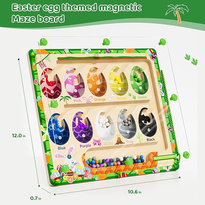 Magnetic Color and Number Maze,Dinosaur Eggs Montessori Toys for 2 3 4 5 Year Old,Counting Matching Learning Toys,Easter Birthday Gifts for Kids
