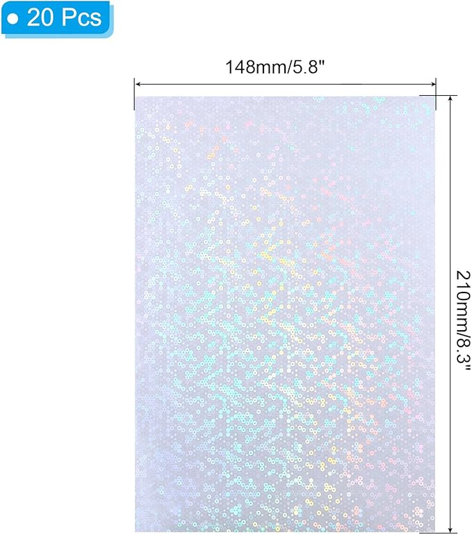 PATIKIL 8.3x5.8" Holographic Sticker Paper, 20Sheets A5 Polypropylene Self-adhesive Transparent Waterproof Laminate Overlay Film for Photo Cards Scrapbook Decorations, Circle