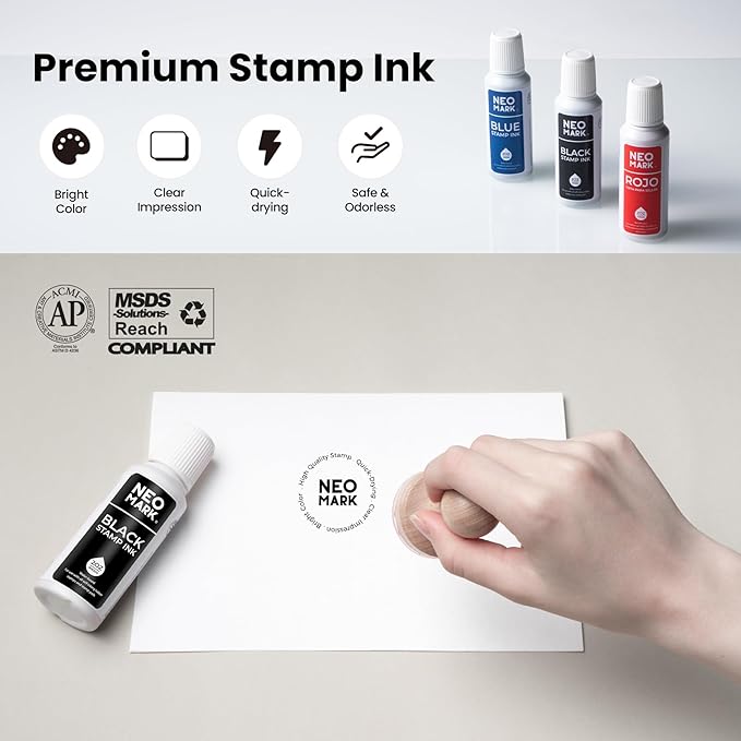 Premium Stamp Ink, Quick-Drying & AP-Certified Non-Toxic Refill Ink for Self-Inking Stamps, Date Stamps and Stamp Pads (Black, 2oz)