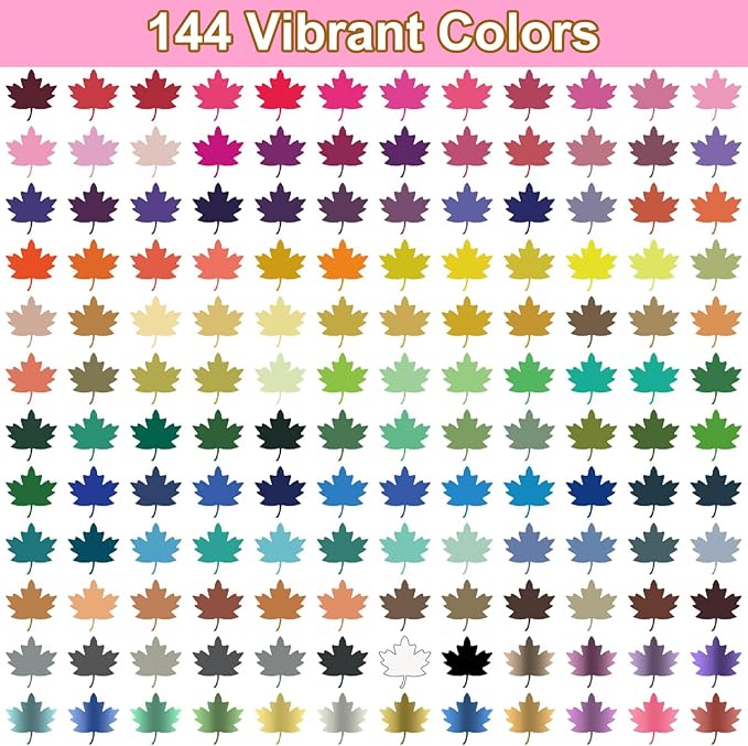 144 Colors Dual Tip Acrylic Paint Markers，Waterproof, Non-Toxic, Odorless Acrylic Markers Pens，Paint Pens & Paint Markers for Rock, Wood, Glass, Stone, Canvas, Ceramic, Fabric and Paper Painting
