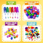 FUNZBO Arts and Crafts School Supplies for Kids -Kindergarten School Supplies Set with Glitter Glue Stick,Glue, Pipe Cleaners Craft and Kids' Scissor, Birthday Gifts for Girls Boys Age 4+