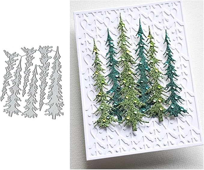 Mvchifay Cutting Dies Happy Birthday Metal Stencils Scrapbooking Tool DIY Emboss Paper Card Making (Narrow Pine Trees-11.7x11.8cm)