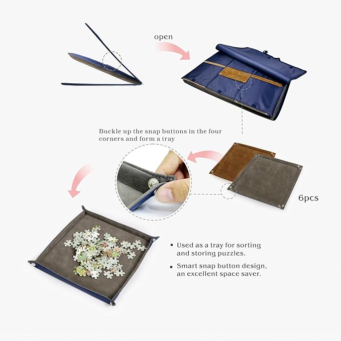 Lavievert 1500 Piece Jigsaw Puzzle Board with Padded Cover, Portable Case with 6 Sorting Trays & Detachable Board, Puzzle Caddy Storage Saver with Non-Slip Surface for Adults