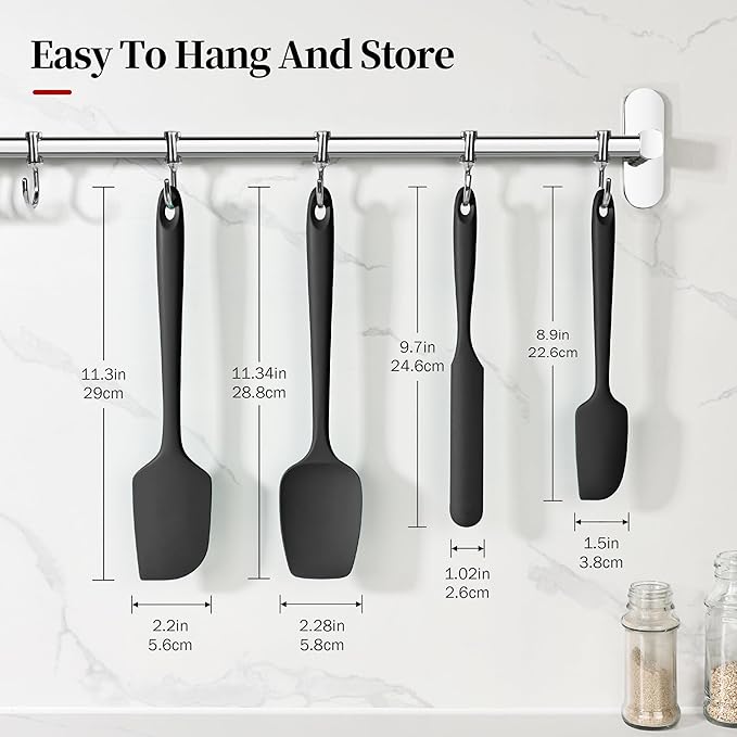 600ºF Heat Resistant Spatulas, High Heat Food Safe Semless Kitchen Silicone Scraper Set for Cooking Baking Mixing Scraping Stirring Nonstick Cookware Pan Bowl (4Pcs,Black)