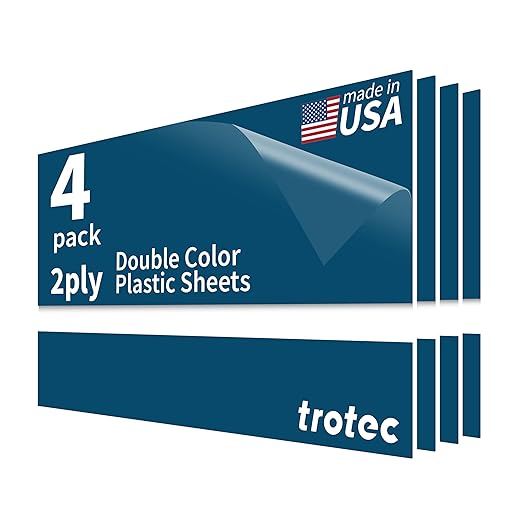 Trotec TroLase | 12"x24"x1/16", 4 Pcs | Blue/White | 2 Ply | Modified Acrylic | Laser Engraving Double Color Plastic Sheet | Engraving Blanks for Laser, Saw, Guillotine | Made in USA