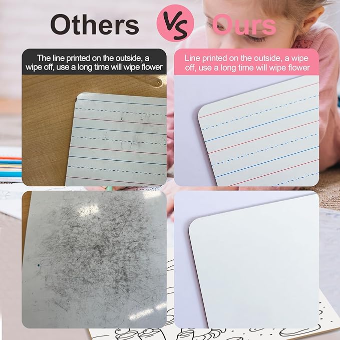 Dry Erase Boards 6 Pack, Double Sided Small Whiteboards with Lines for Kids, Students, Teacher & Classroom Pack, 9"x12" Mini Individual White Boards Lined for Writing Math English Practice