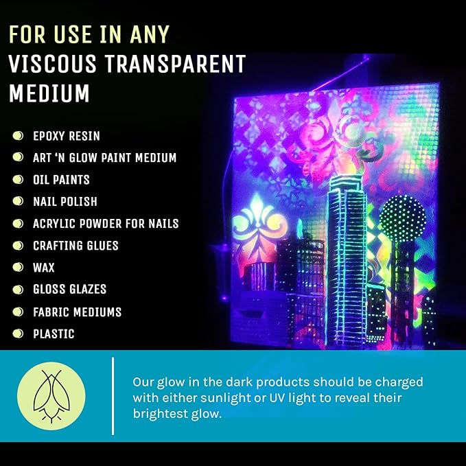 Glow in The Dark Pigment Powder - Neutral and Fluorescent Color for Art Painting, Fine Art, Nail Art Paint, and DIY Crafts - Long Lasting, 10+ Color Options - Fluorescent Green - (12 Grams/ .42oz)