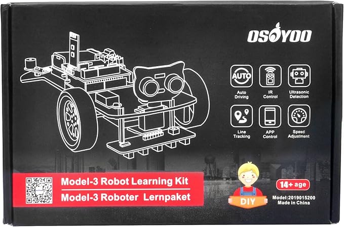 OSOYOO Model 3 Robot Car DIY Starter Kit for Arduino,Educational Motorized Robotics, Remote Control App, Learning How to Code, IOT Mechanical Coding for Teens and Adults