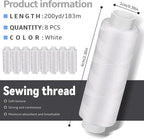 Bupete 8 Rolls White Thread for Sewing, 200 Yards Each Roll Sewing Thread, Polyester Threads for Sewing Machine Embroidery Hand Stitching