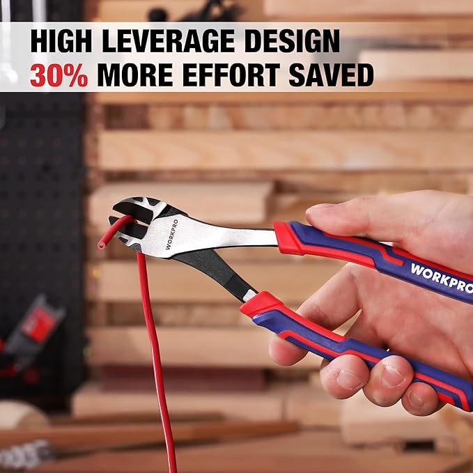 WORKPRO 8 Inch High Leverage Diagonal Pliers, Wire Cutters Heavy Duty in CRV Steel, Diagonal Cutters for Cutting Wires