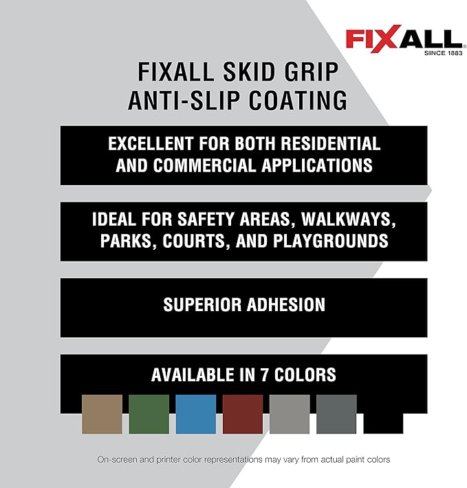 FIXALL Skid Grip Anti-Slip Coating, 1 Gallon, Jet, Exceeds ADA Standards, Ideal for Safety Areas, Slip-Resistant Pavement, Cement & Concrete Paint