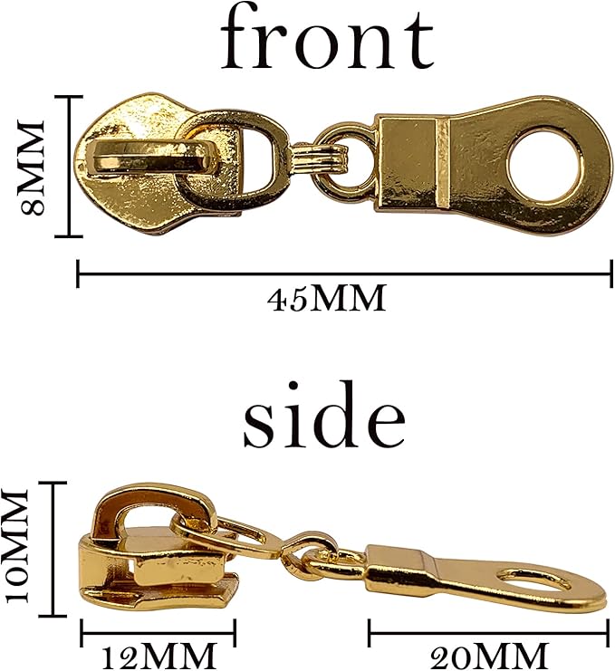 Sawoake 50PCS #5 Gold Metal Handle for Nylon Coil Handle Charm for Purse Handbag Craft Sewing Luggage Bag Bulk