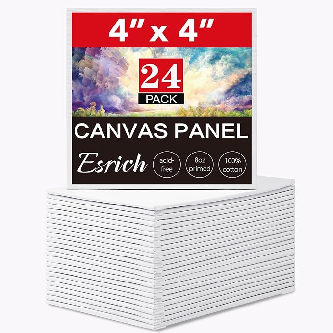 ESRICH 4x4IN Small Canvases for Painting, 24 Pack Mini Canvas Boards Cotton Painting Canvas Primed Acid Free Mini Blank Canvas Panels for Oil Paint,Watercolor,Acrylic Paint,Gouache&Tempera.