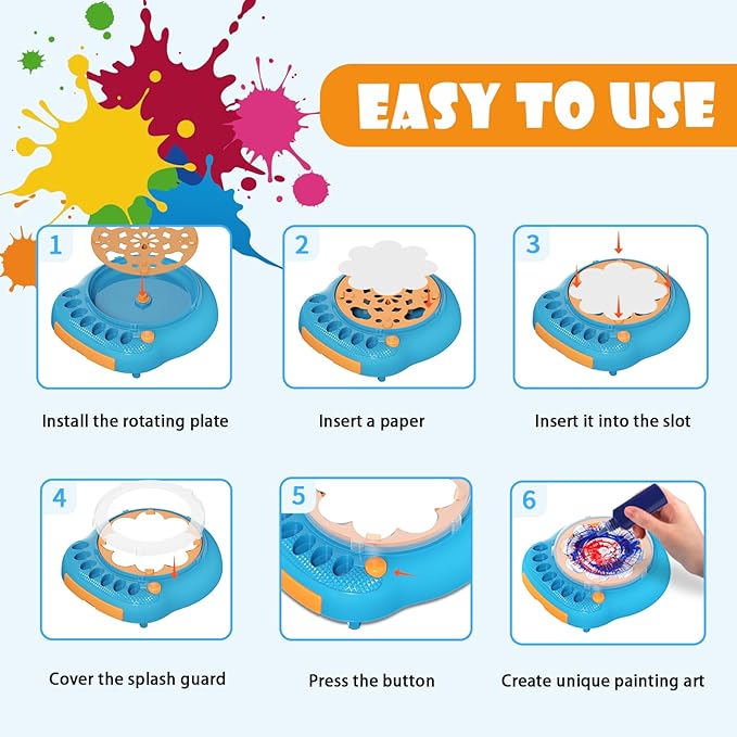 Hewaurorion Paint Spin Art Machine Kit for Kids, Arts & Crafts Painting Spinner Toys Kits Sets for Boys & Girls Ages 6 7 8 9 Year Old Blue