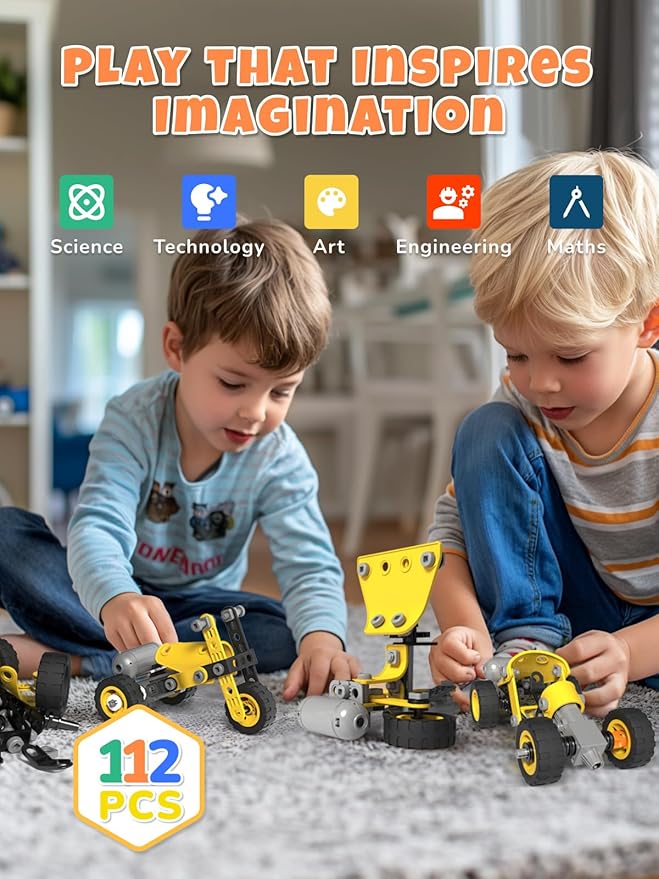 STEM Toys for 5-8 Year Old Boys, 10-in-1 Electric Toy Building Blocks for Kids Ages 4-8 Educational Construction Science Kit, Creative Activities for Boys 4-6, 8-10 Birthday & Holiday Idea Gift