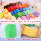 Mayboos Needle Felting Kit, 42 Colors Wool Roving Set, Needle Felting Kit with Felting Tool and Foam Mat Needle Felting Supplies for Home Decoration Felted
