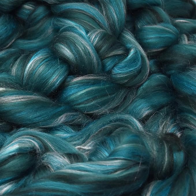Merino Silk Luxe Tonal Designer Blend. Superfine Merino, Mulberry Silk, Tussah Silk. Top Roving for Spinning or Felting. Meadow Mist 4oz