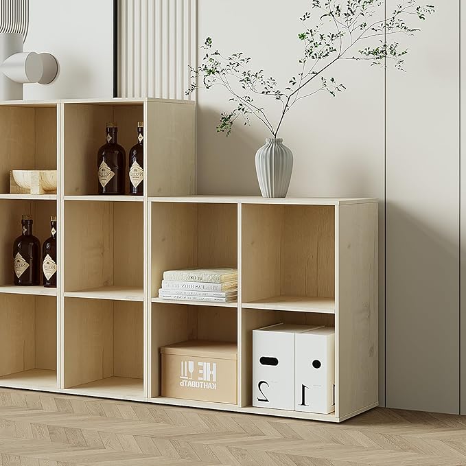 Wooden 2-Cube Storage Organizer with Closed Back Panel, 11in Cube Shelf Opening, Bookshelf, Display Shelf,Closet Cabinet for Home and Office,White Oak