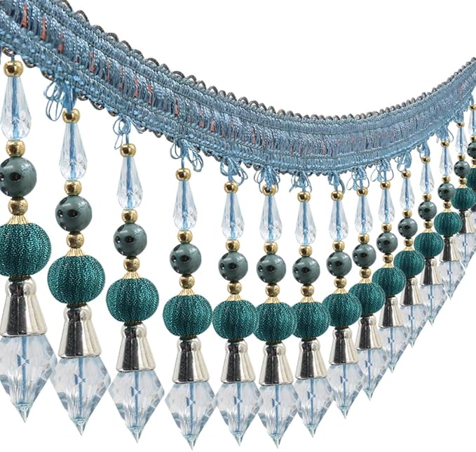 3yards Beading Fringe Trimming Long Beads Tassel Curtain Trim Ribbon Trim for Cover Edge Decorative (blue)