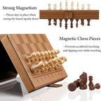 Chess Set Board for Kids & Adults, 12" Travel Magnetic Chess & Checkers Folding Board 2 in 1 Sets, Portable Folding Leather Chess Boards with 3 Velvet Bag Packaging Pieces