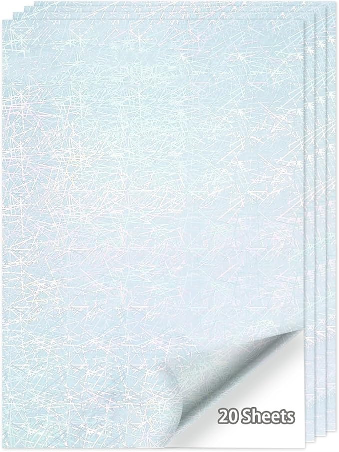20 Sheets Printable Holographic Sticker Paper,11 x 8.5 Inches Printable Waterproof Paper Rainbow Vinyl Sticker Paper for Inkjet or Laser Printer（Laser straw pattern）