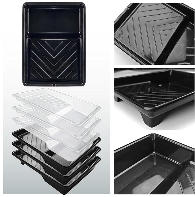 6 Pack Paint Tray Liners 7 Inch, 3 Heavy-Duty Plastic Trays with 3 Disposable Clear Liners, Paint Roller Trays, Paint Pan Liners for Walls, Furniture & DIY Painting Projects