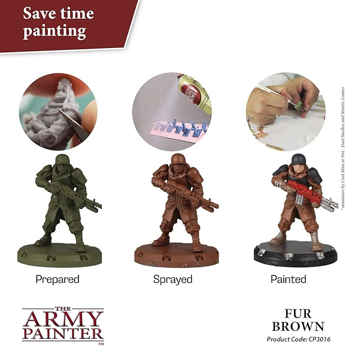 The Army Painter Colour Primer Fur Brown, 400 mL Acrylic Spray Primer, Spray Paint Basecoat for Miniature Priming, Tabletop Roleplaying, Boardgames, and Wargames Miniature Modelling