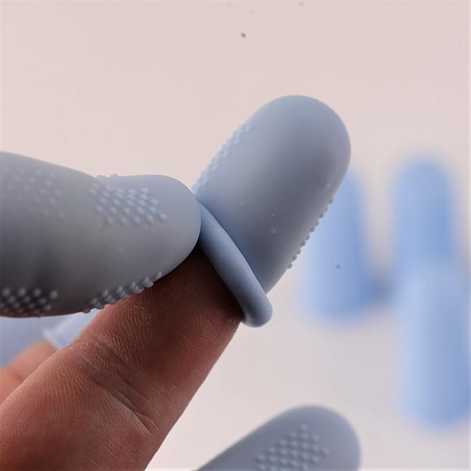 Finger Protectors [Flex Series - 12-Pack] Silicone Non-Stick Finger Covers [Cerulean - Small (6) / Medium (6)] for Hot Glue/Sewing/Wax/Rosin/Resin/Honey/Adhesives/Scrapbooking