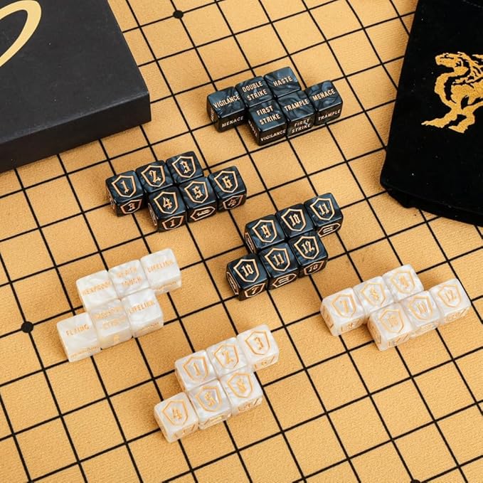 Color MTG Counter Dice Set Keyword Shield Life Counters with Dice Storage Bag for MTG TGG Table Games (D6 48 Pcs)